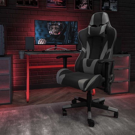 Flash Furniture Gray LeatherSoft Gaming Chair with Reclining Back CH-187230-1-GY-GG